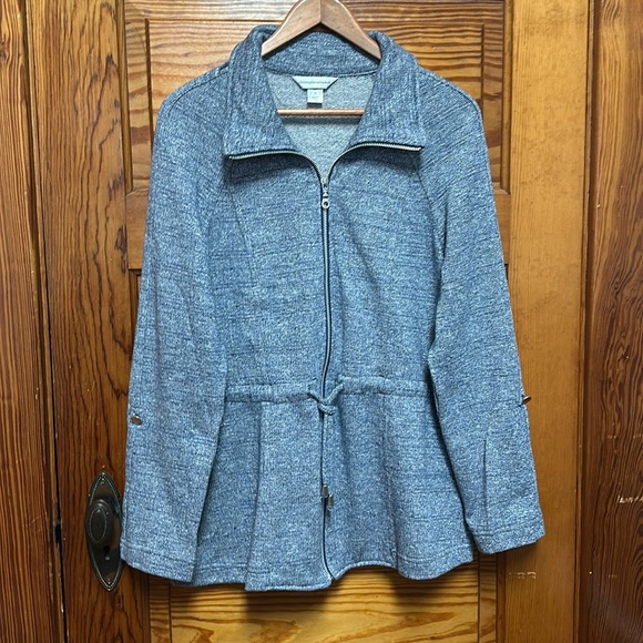 Christopher & Banks Blue Metallic zip jacket XL with drawstring at waist - Picture 1 of 7